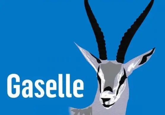 Dagens Næringslivs Gaselle-logo med en tegnet gaselle på blå bakgrunn