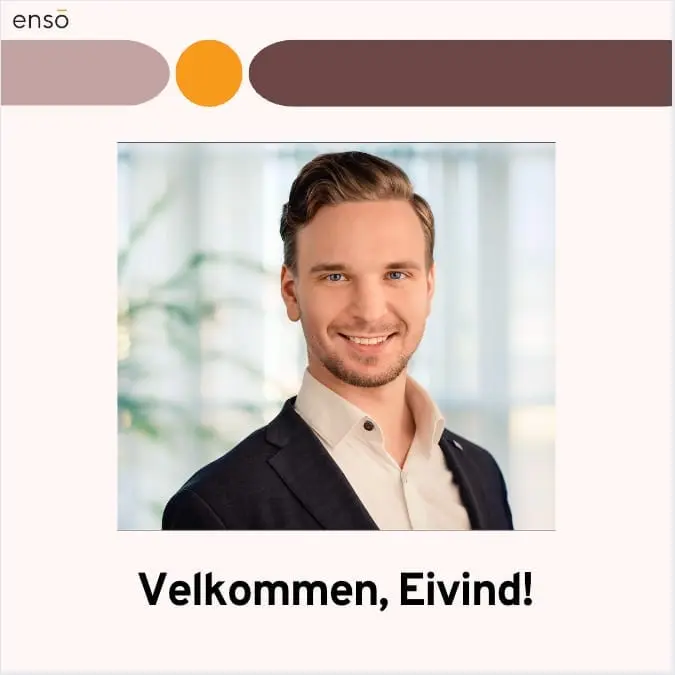 Velkomstkort med portrett av Eivind i dress og teksten Velkommen, Eivind!